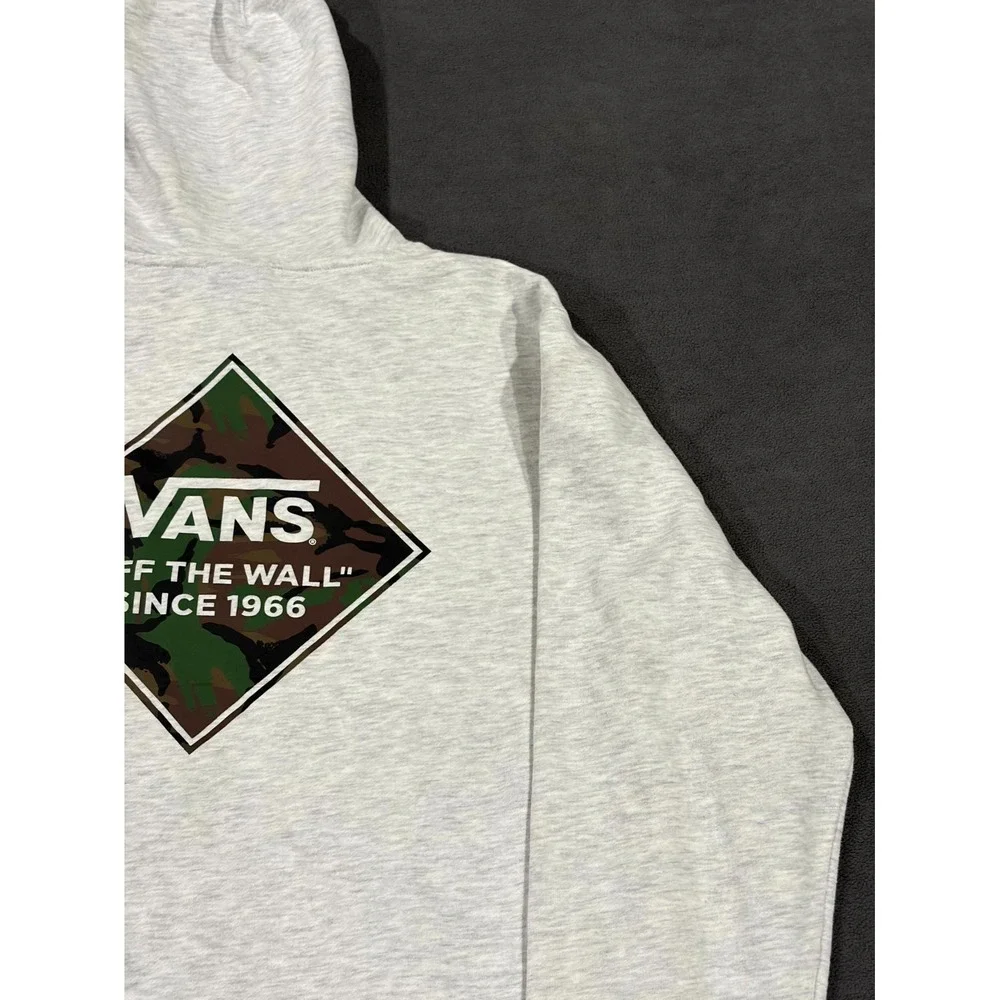 Vans of the Wall Hoodie Mens Large Heather Gray Logo Fleece Lined Cotton Winter